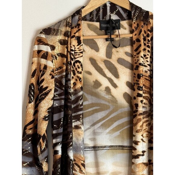 Frank Lyman Slinky Zebra Waterfall Cardigan Size 8 Metallic Swirl Glam Evening - Picture 5 of 9